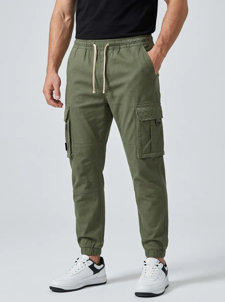 Easy-Wear Geometric Graphic Print Relaxed Look Men's Cargo Jogger Pants
