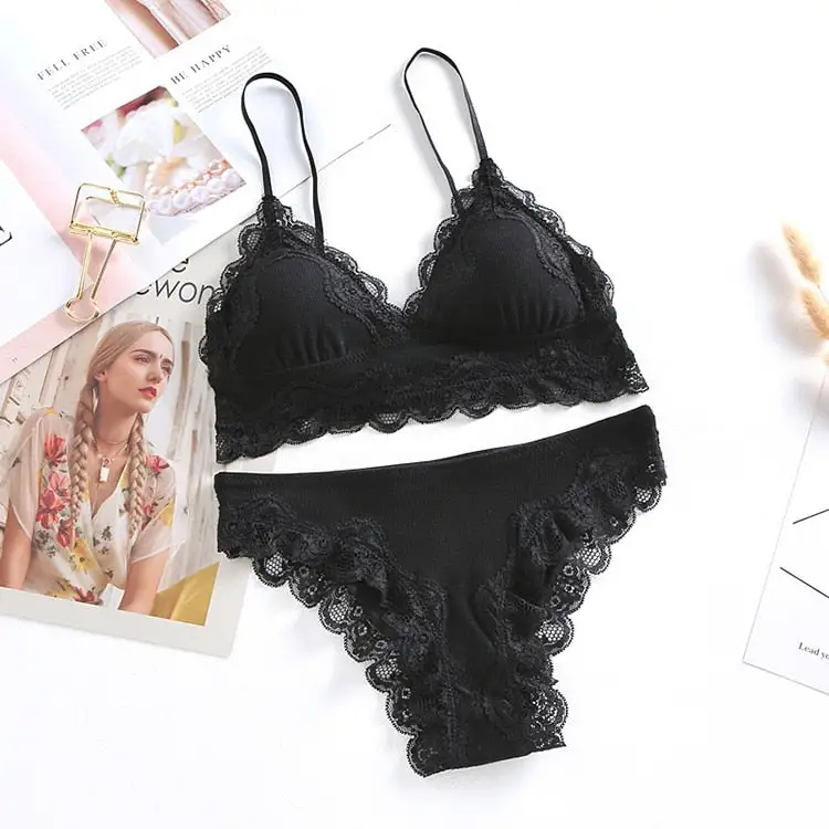 Cotton Lace Trim Lingerie Set