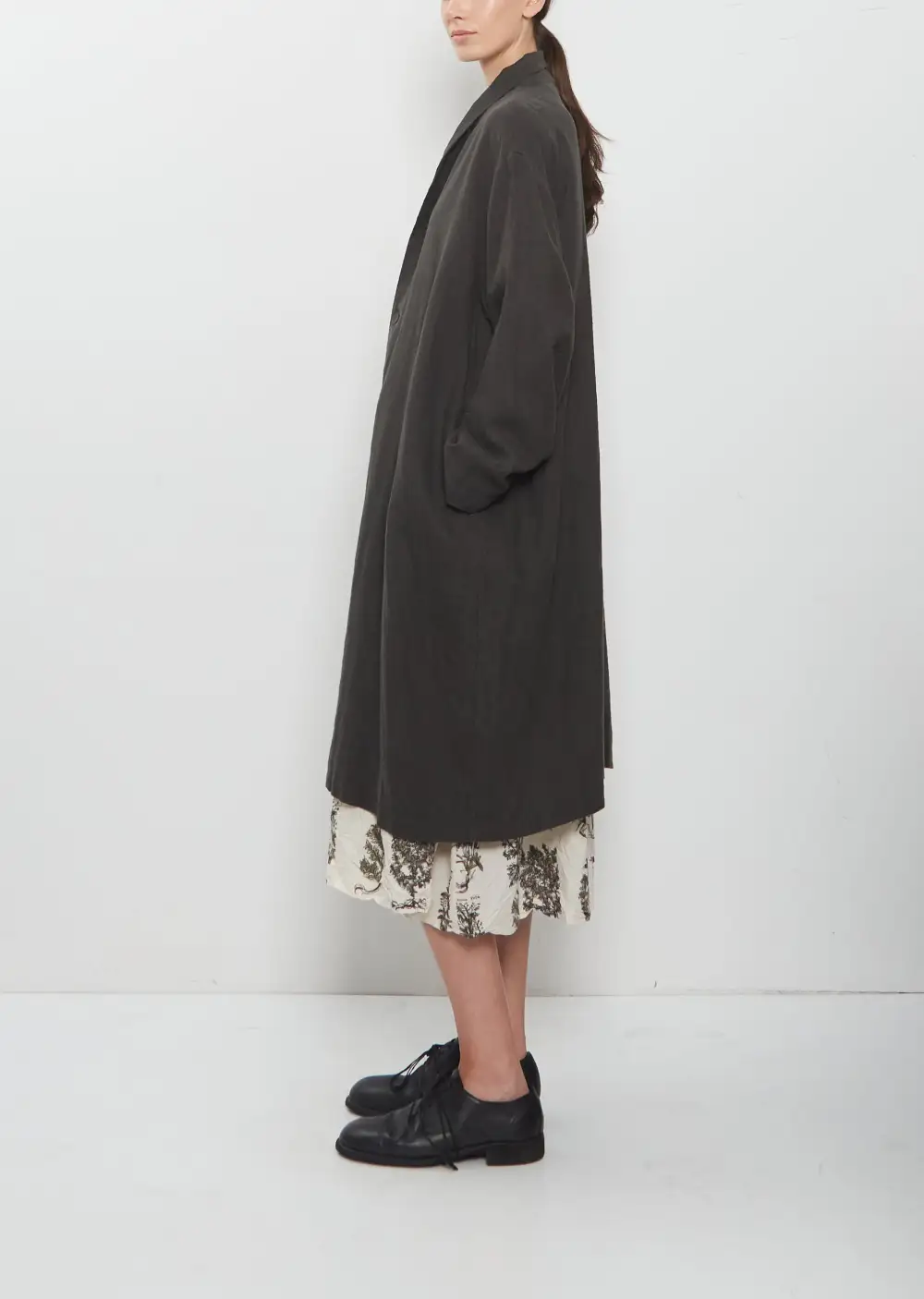 Women's Shawl Collar Canvas Longline Coat