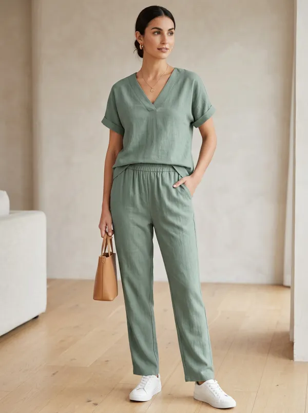 Versatile Women's V-Neck Casual Lounge Set