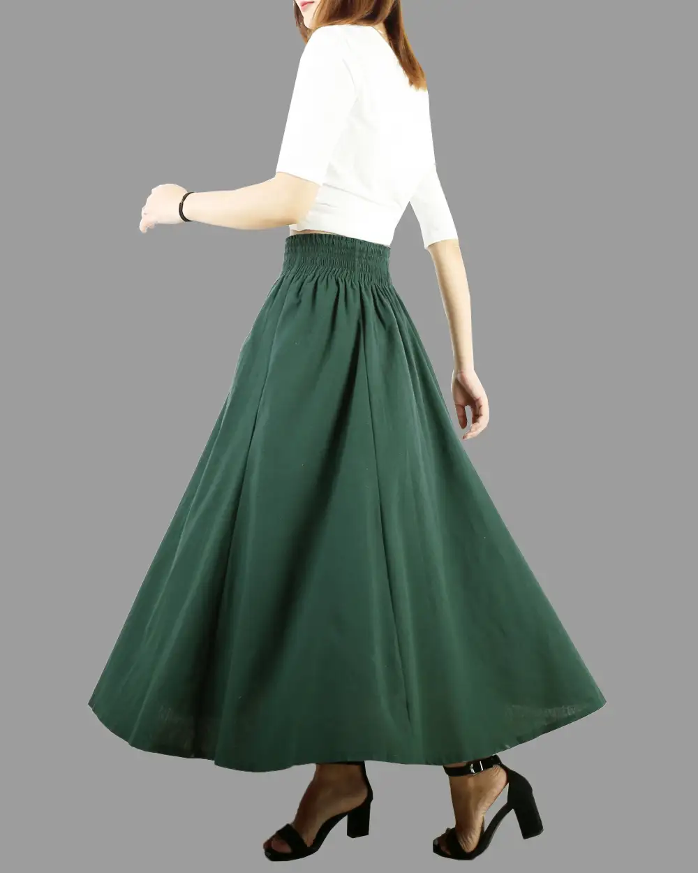 Pocketed Linen Flared Maxi Skirt