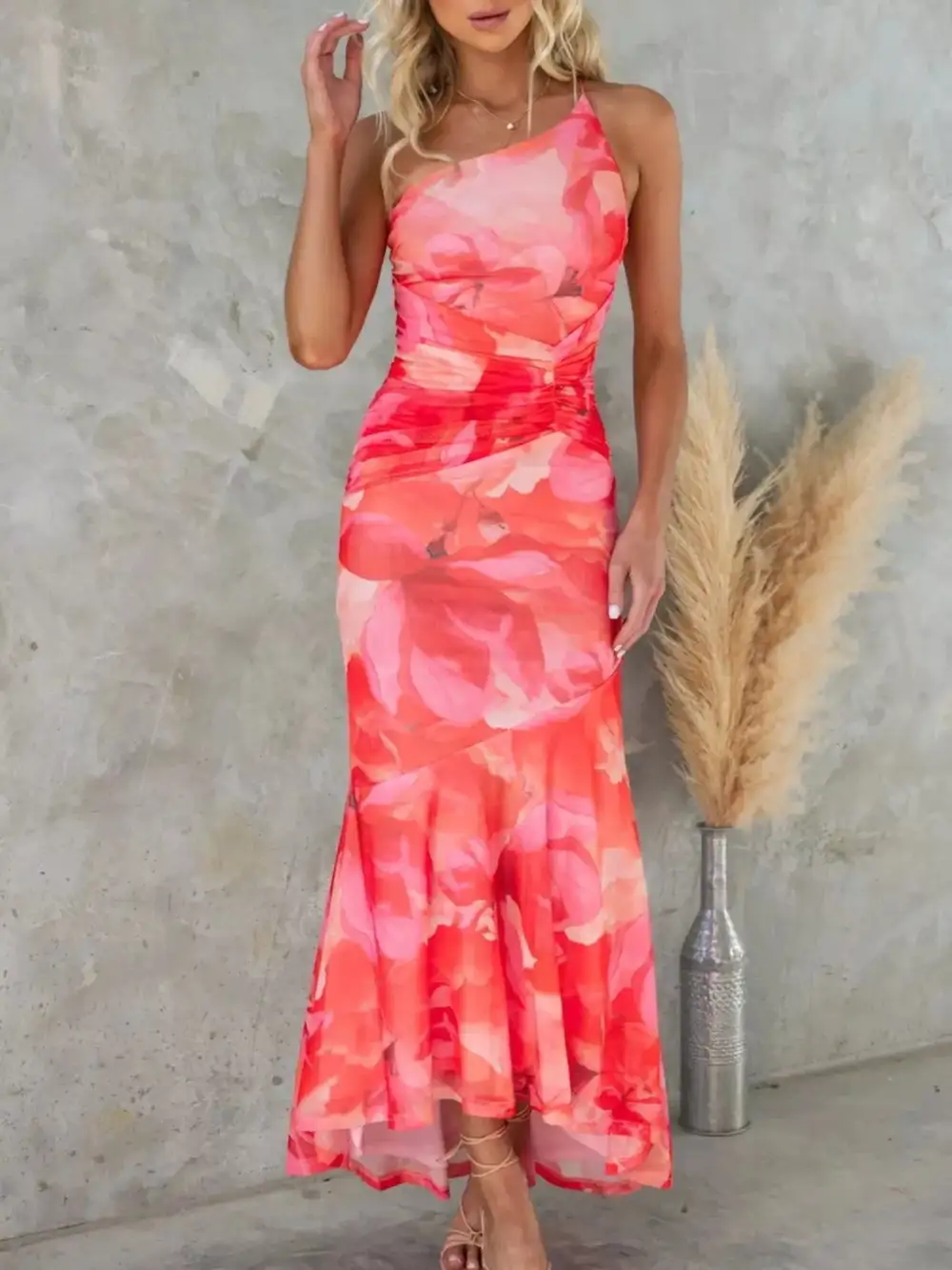 Floral Printed Ruched Maxi Dress