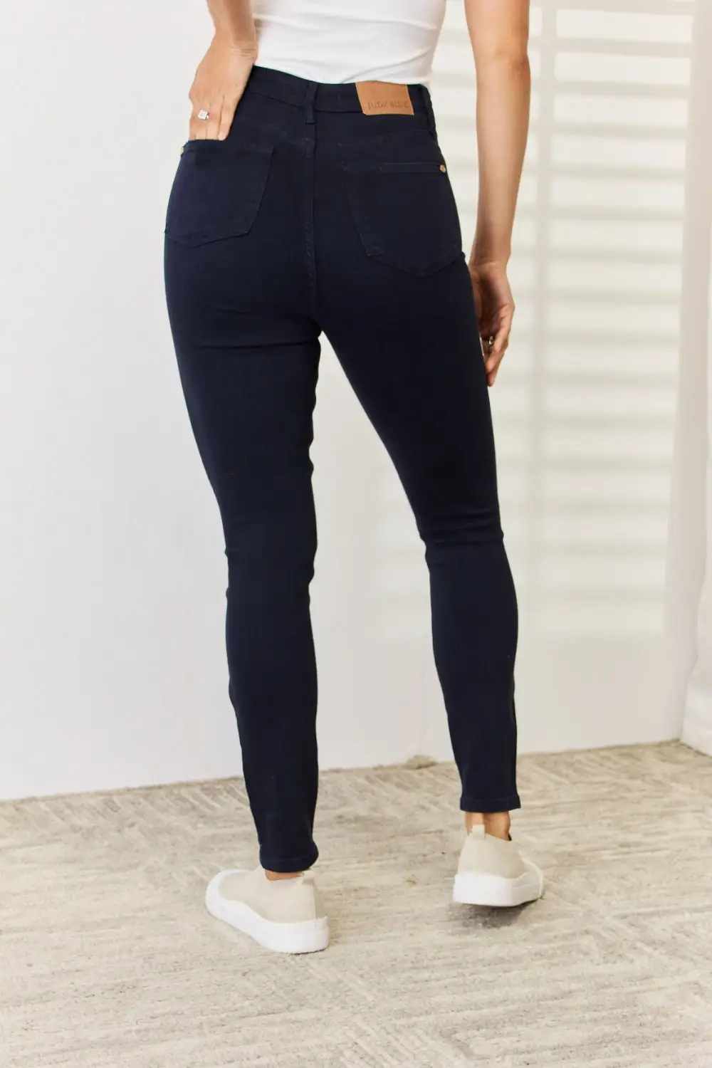 Garment Dyed Tummy Control Skinny Denim Jeans