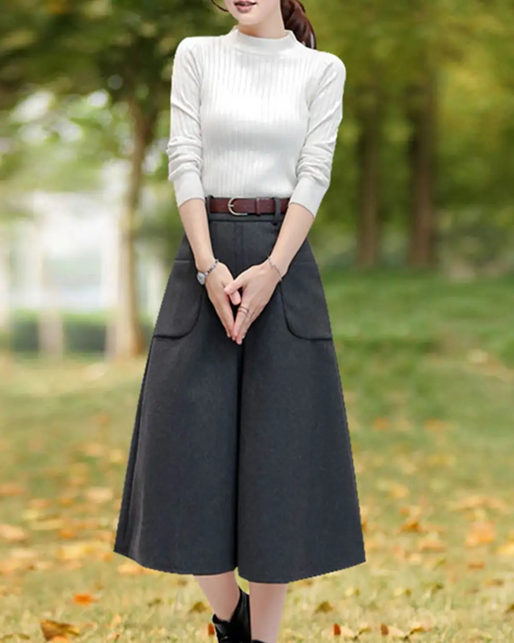 Everyday Pleated Wool A Line Maxi Skirt