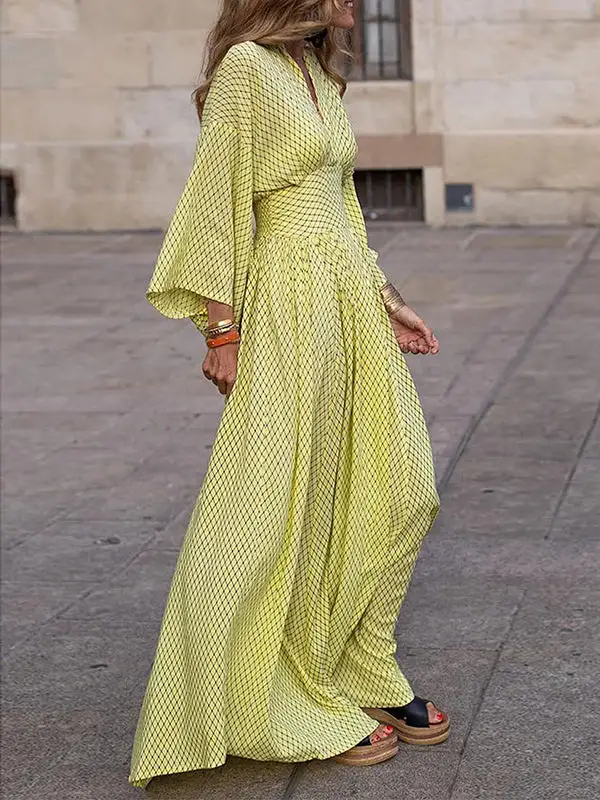 Raglan Pleated Sleeve Neck Maxi Dress