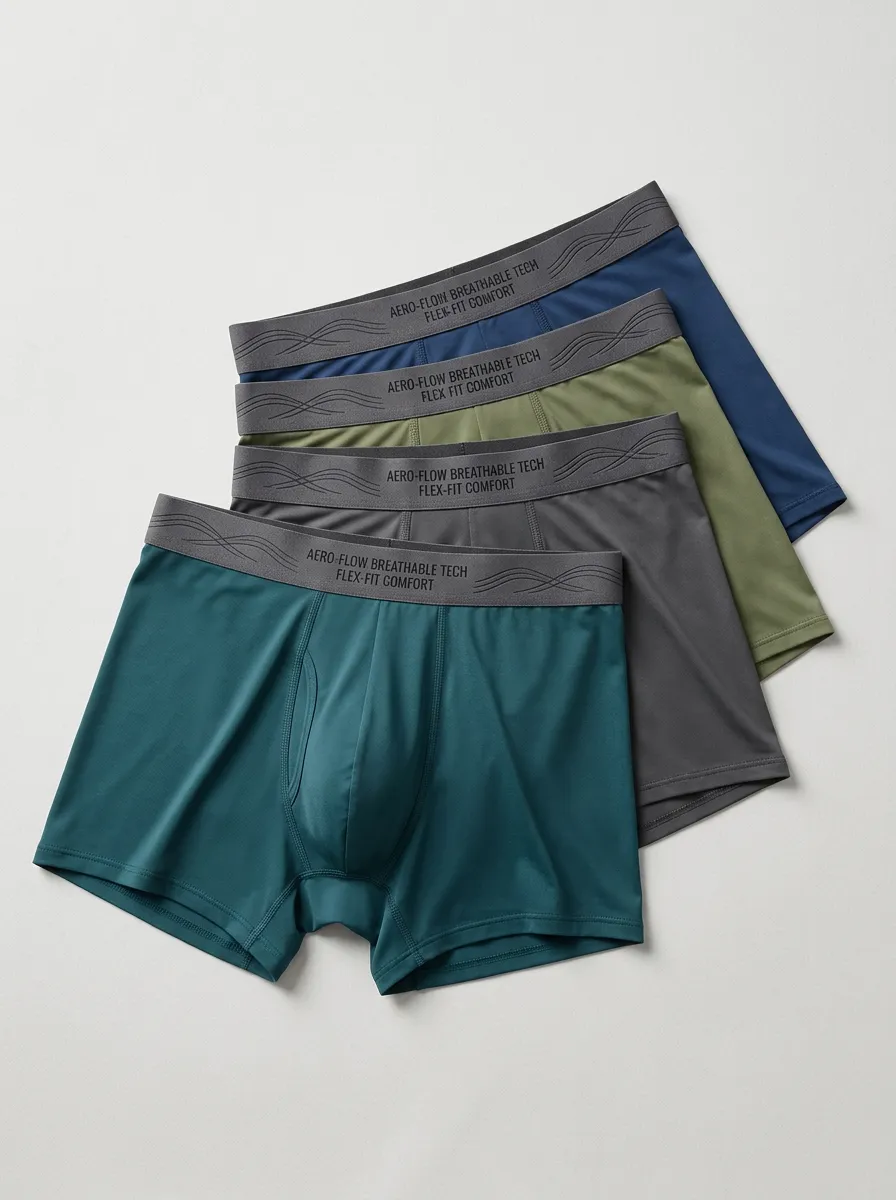 Men's Boxer Briefs Four-Pack with Breathable-Look Cotton Solid Front Pouch