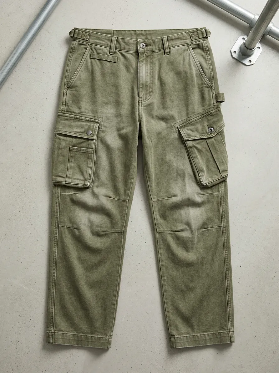 Men's Military Style Olive Green Multi-Pocket Utility Loop Cargo Pants