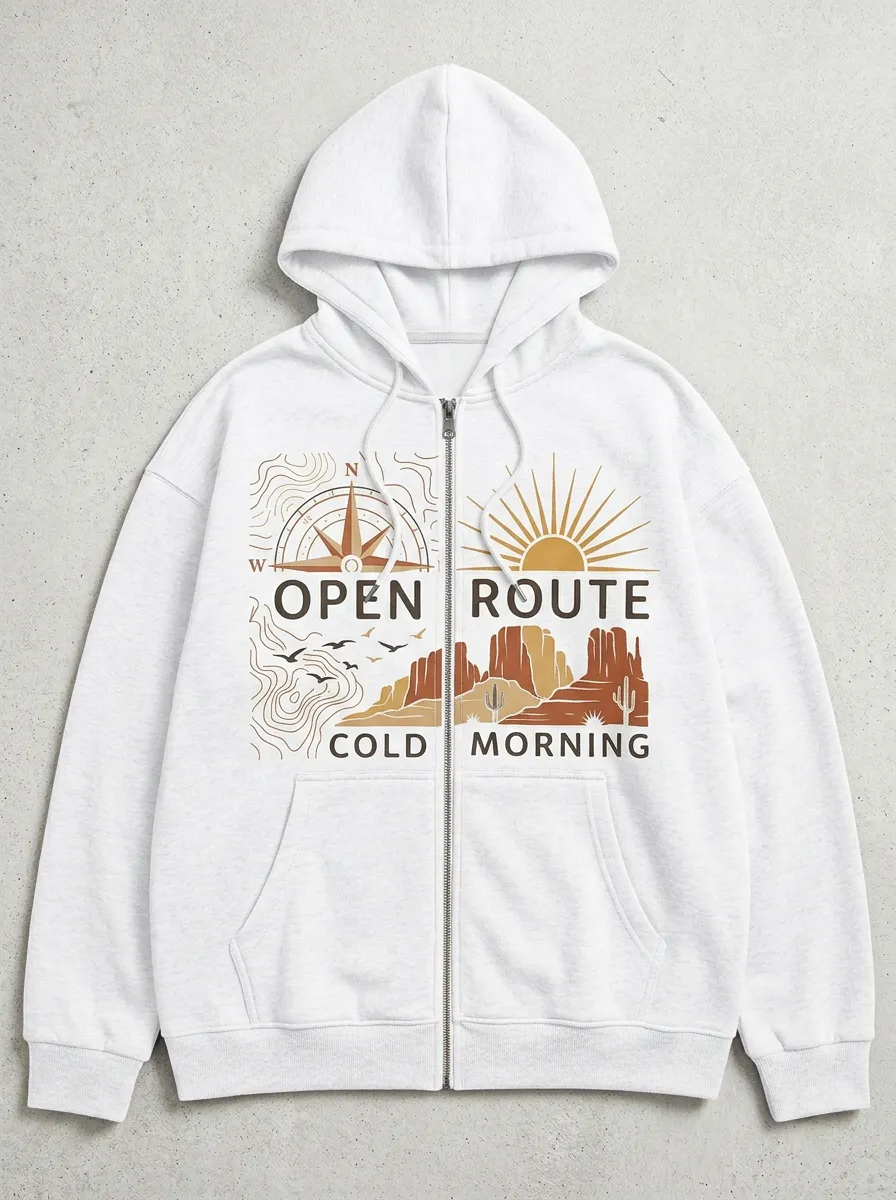 Unisex Adventure Lover Desert Compass Printed Zip Up Hoodie