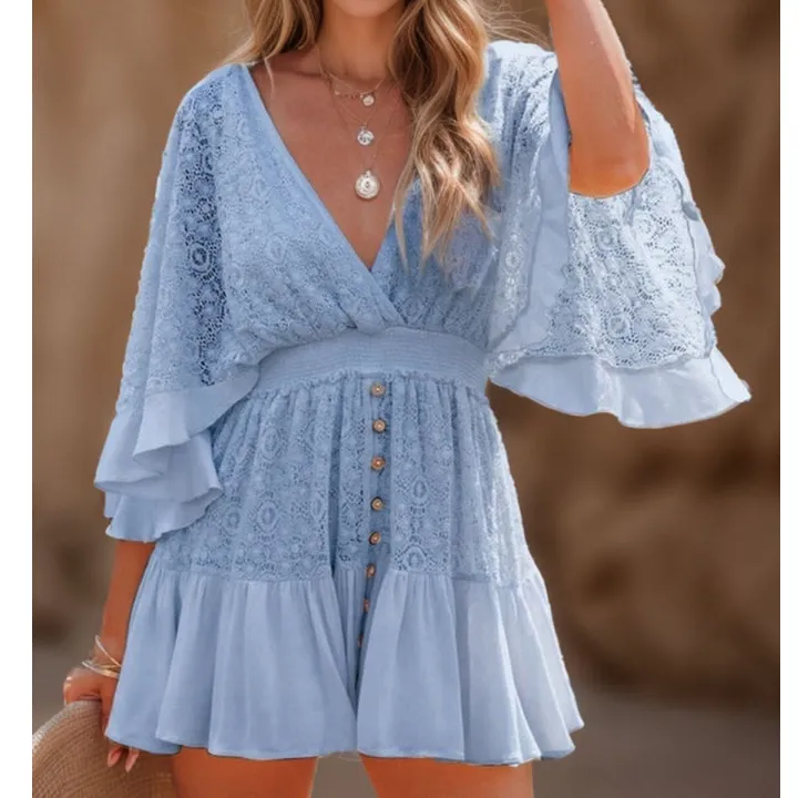 Lace Cutout Half Sleeve Mini Dress