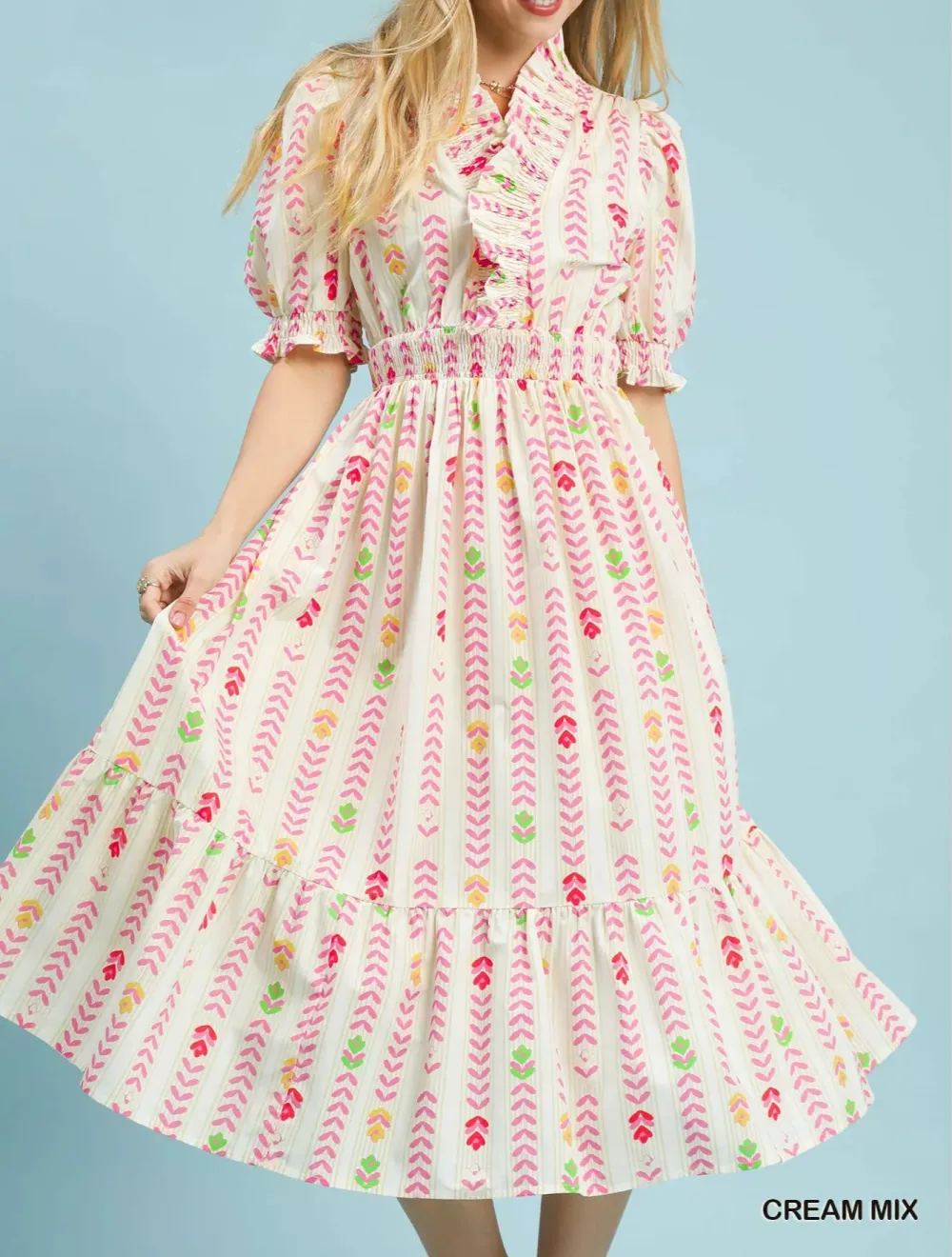 Vibrant Ruffle Smocked Midi Dress