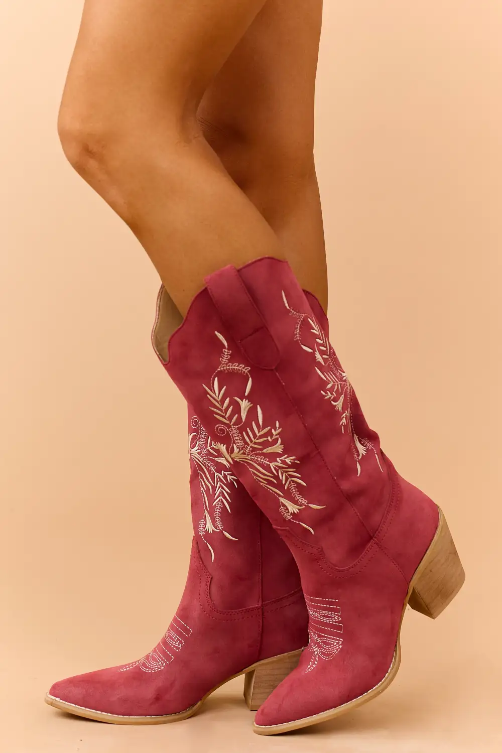 Ruby Faux Suede Floral Embroidered Western Boots