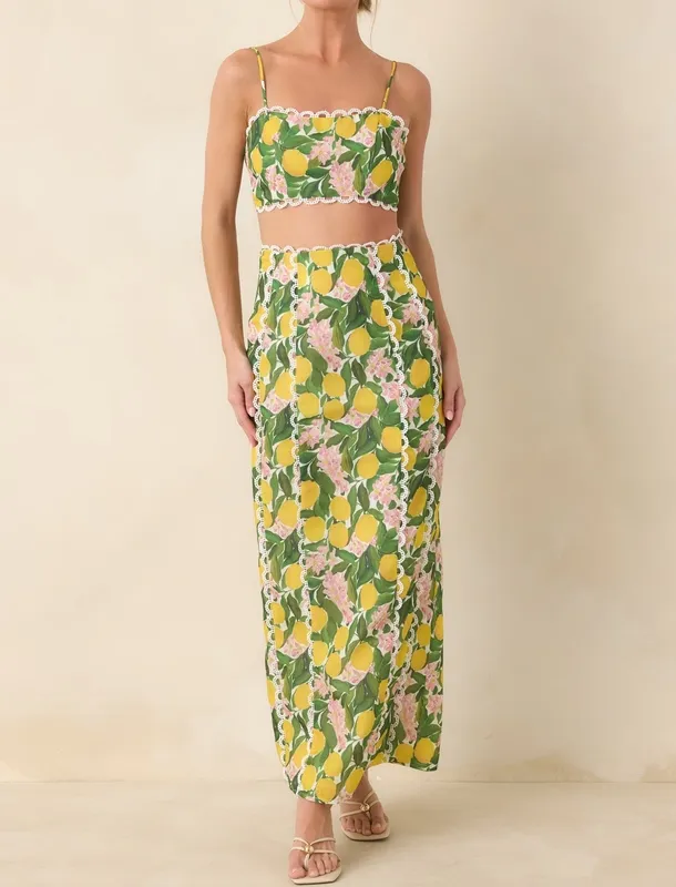 Yellow Lemon Print Crop Top