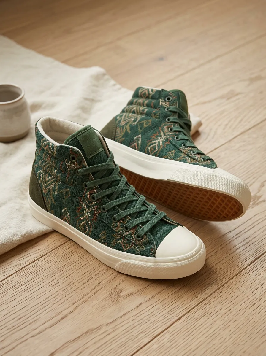 Women's Boho Tribal Pattern Green Printed High Top Sneakers
