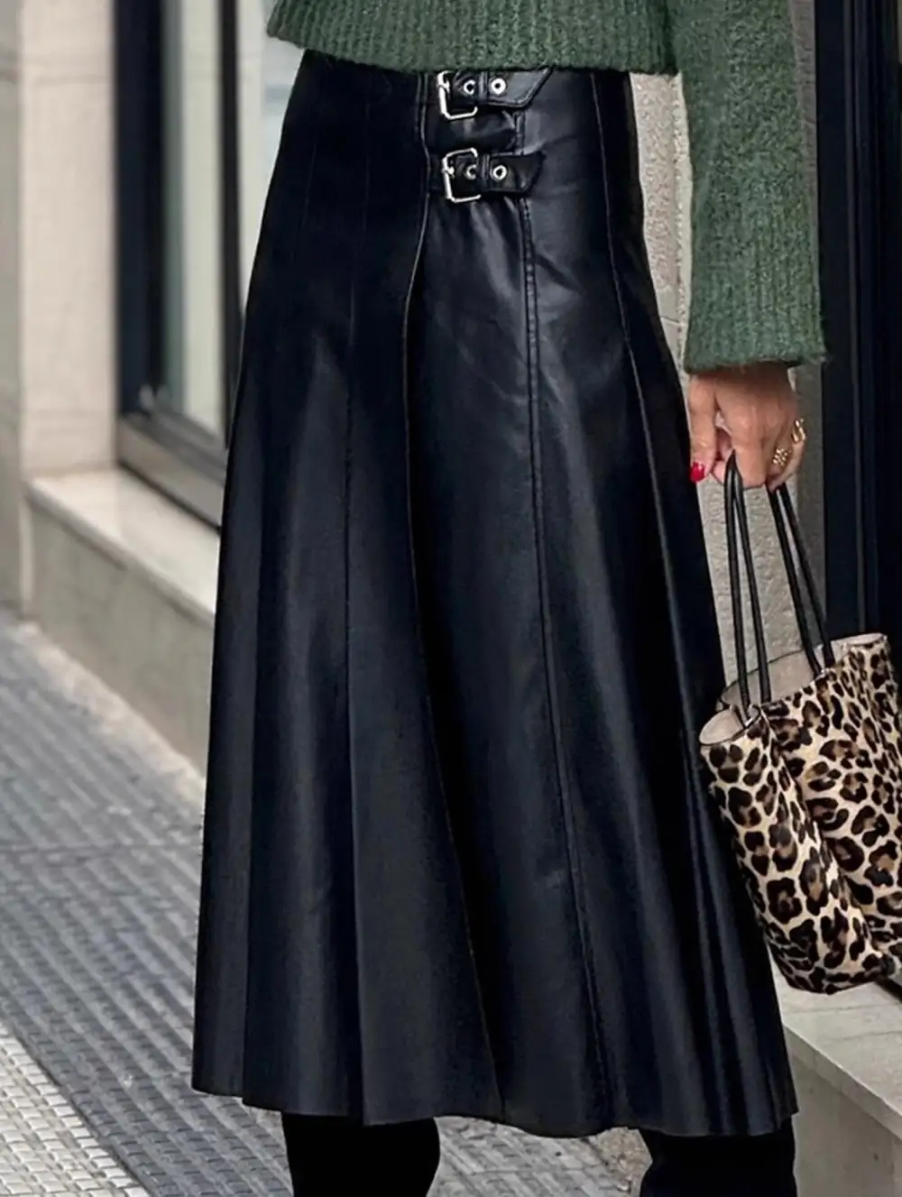 Faux Leather A Line Skirt