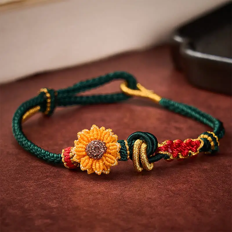 Hand Woven String Peach Blossom Sunflower Bracelet