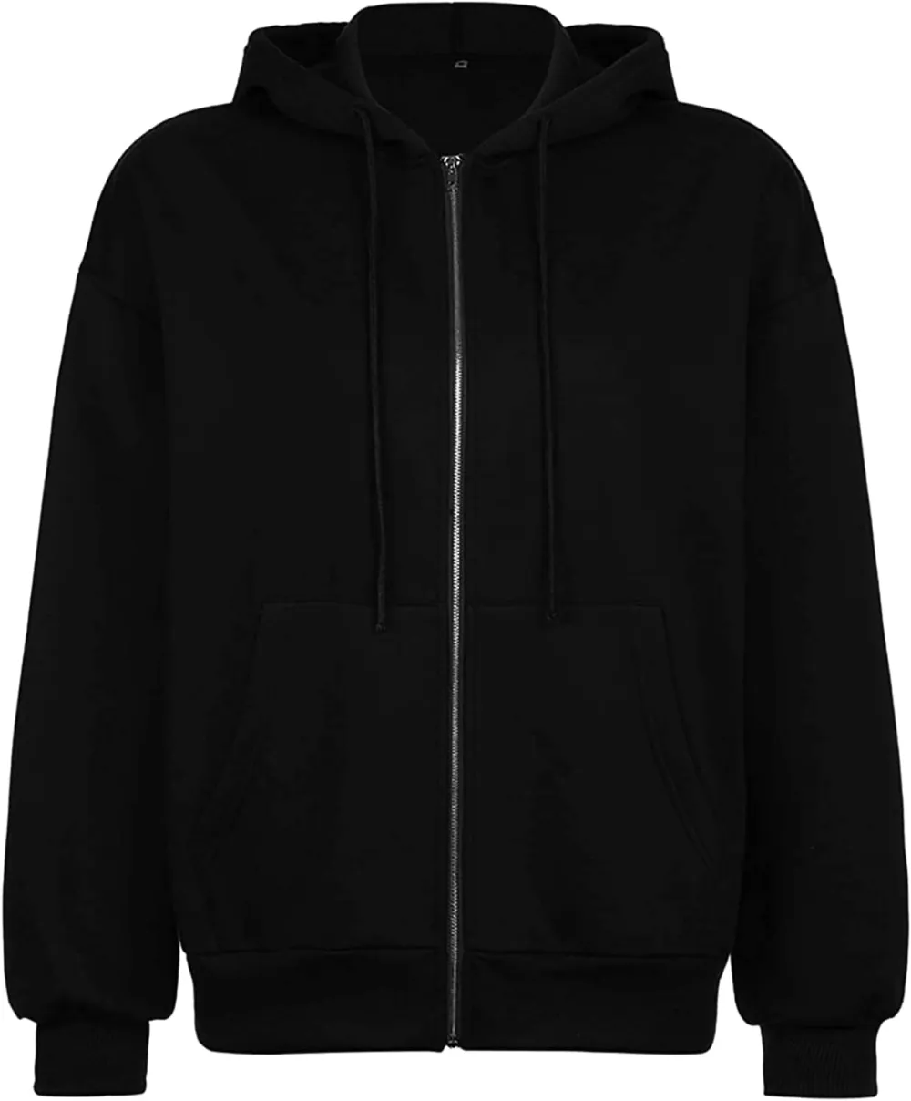 Women's Cute Hoodies Teen Girl Fall Jacket Oversized Sweatshirts Casual Drawstring Zip Up Y2K Hoodie with Pocket