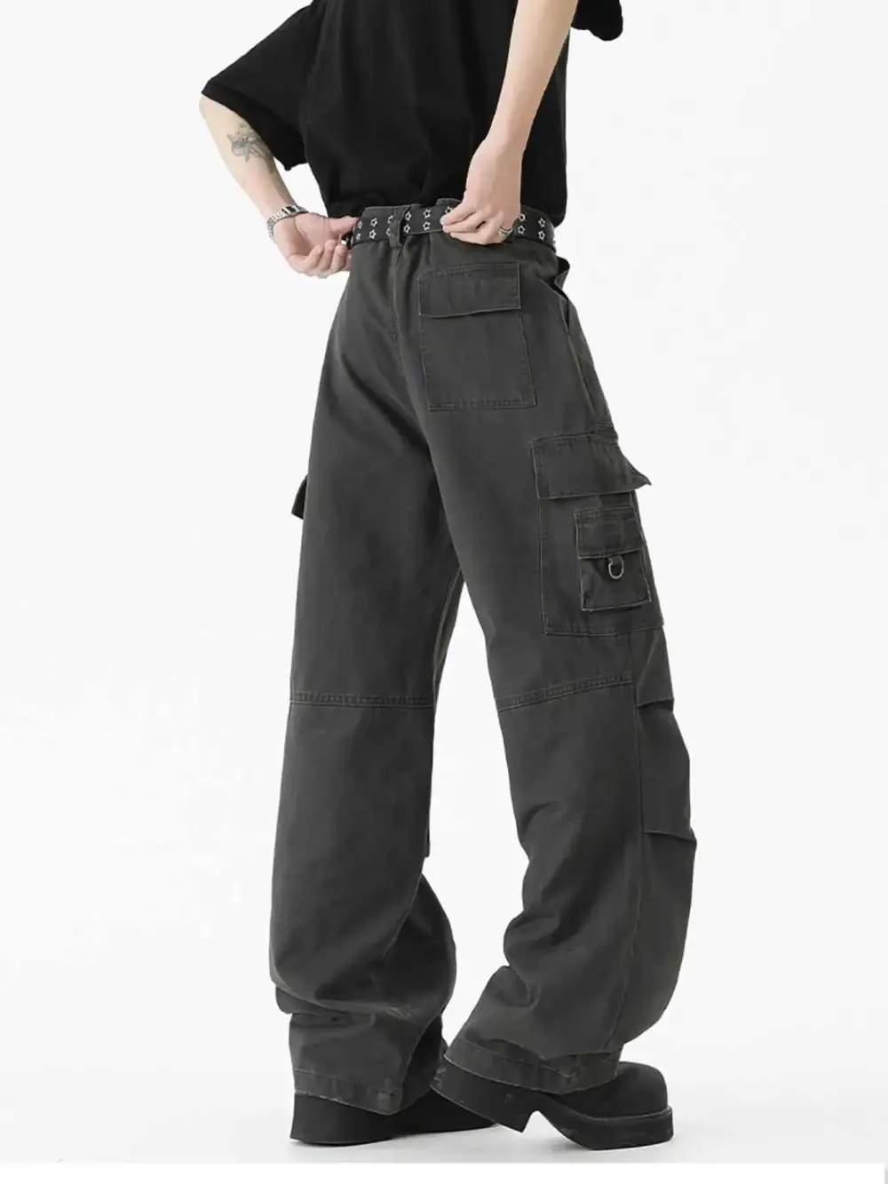 Wide Leg Cargo Pants with Ruched Detail