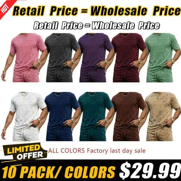 Men's vintage-wash short-sleeve crew-neck T-shirt and drawstring-waist casual shorts