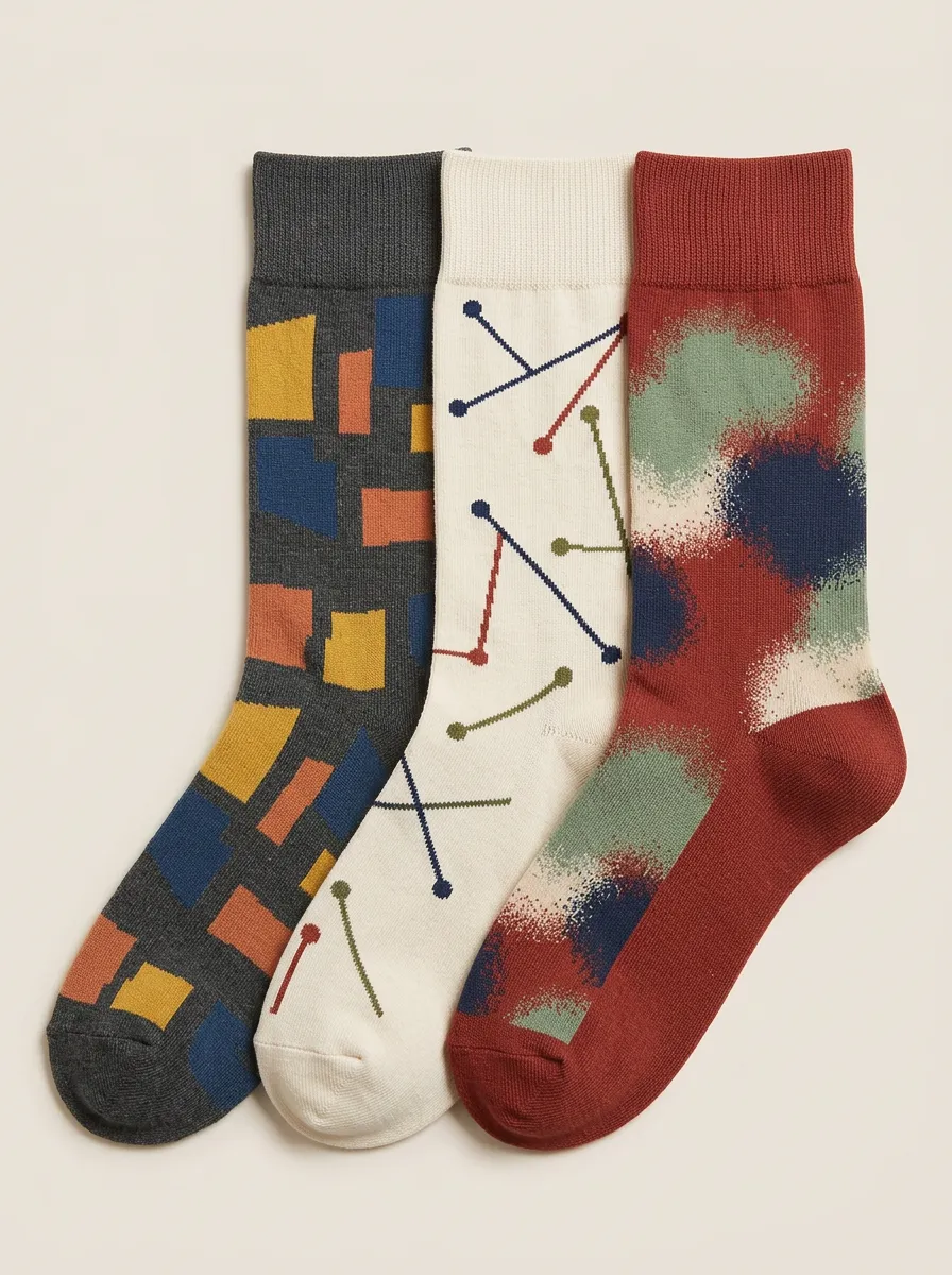 Men's Abstract Art Geometric Pattern Printed Three Pack Socks