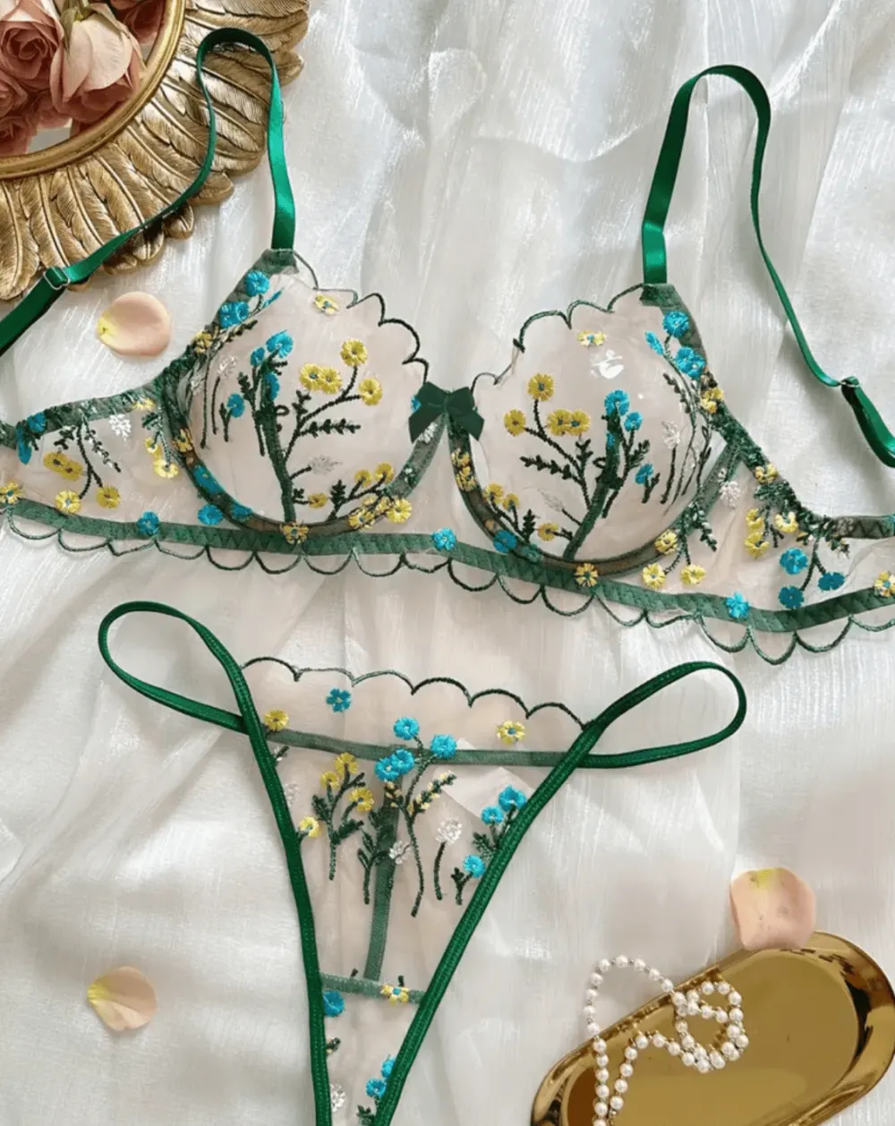 Delicate Floral Sheer Lingerie Set