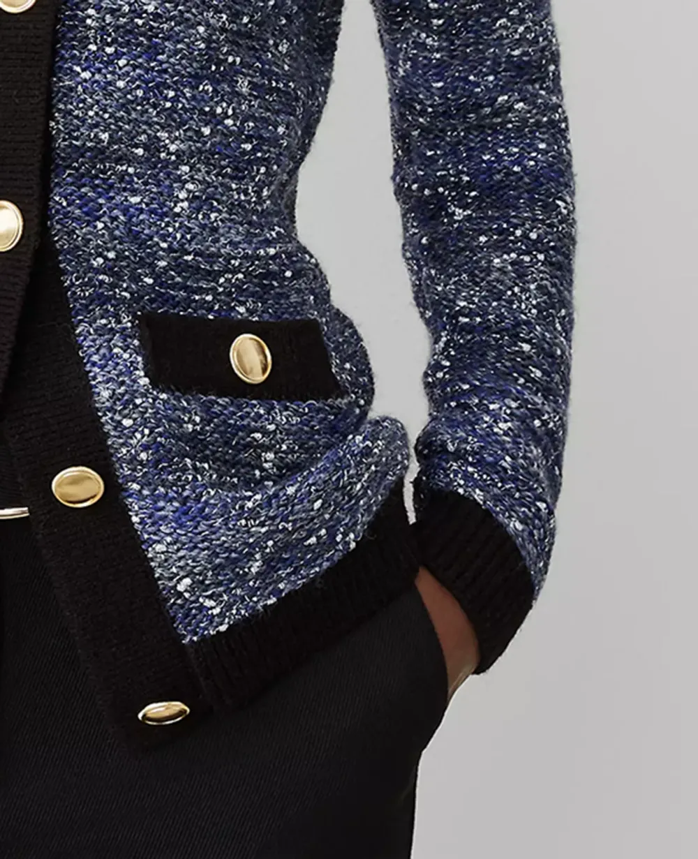 Tweedy Texture Button Trim Jacket