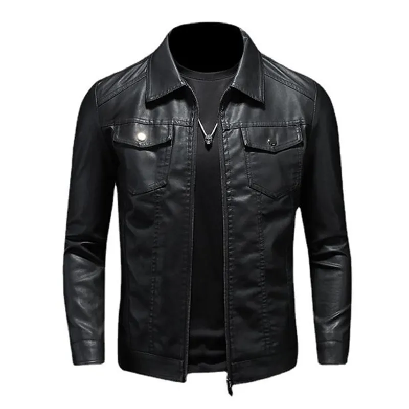 Collared Leather Moto Jacket