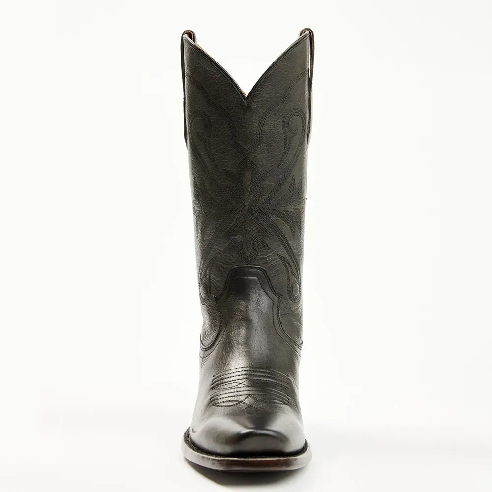 Classic Faux-Leather Embroidered Square-Toe Chunky-Heel Mid-Calf Boots