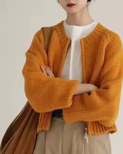 Merino-Wool Wool Round-Neck Cropped Knit Jacket