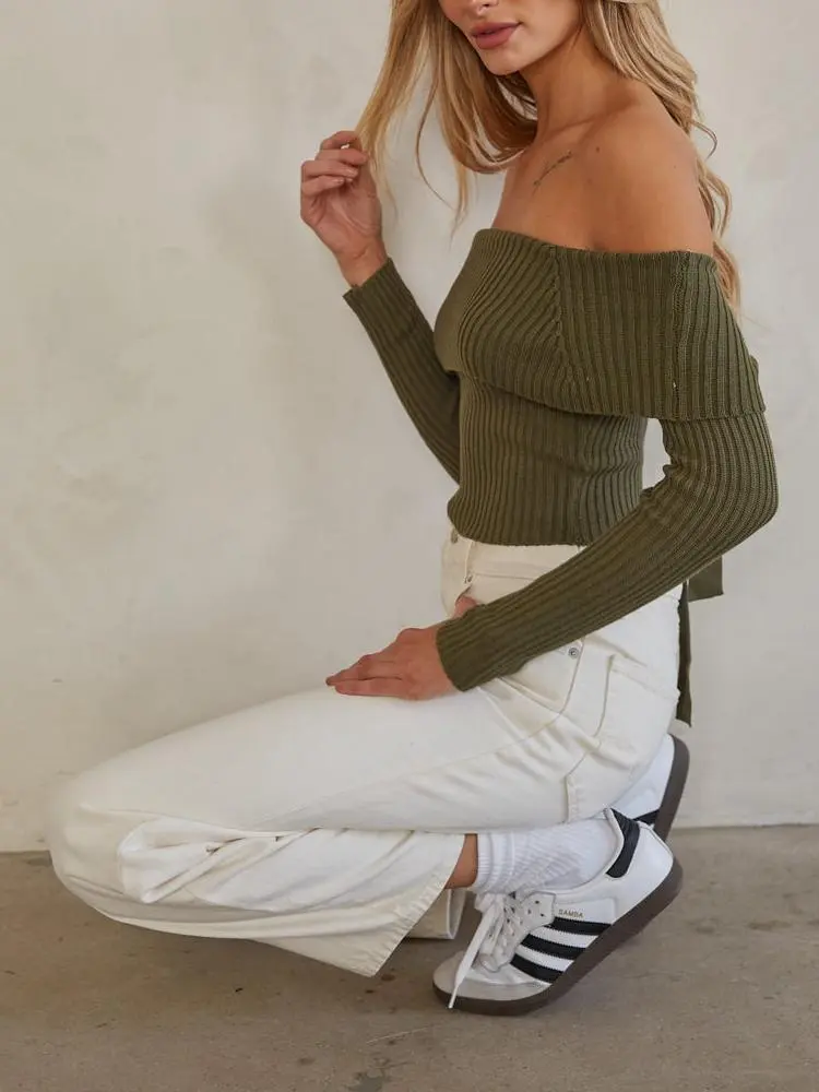 Off the Shoulder Bow Back Sweater