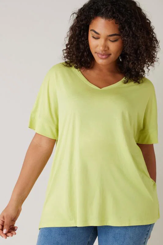 Chartreuse Green V-Neck Modal Rich T-Shirt detail 3