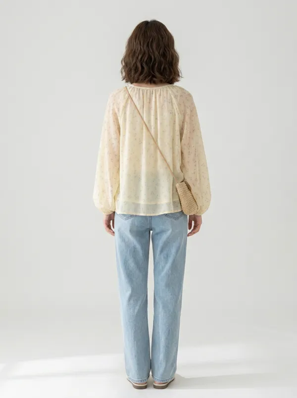 Modern Floral Women's Puff-Sleeve Blouse