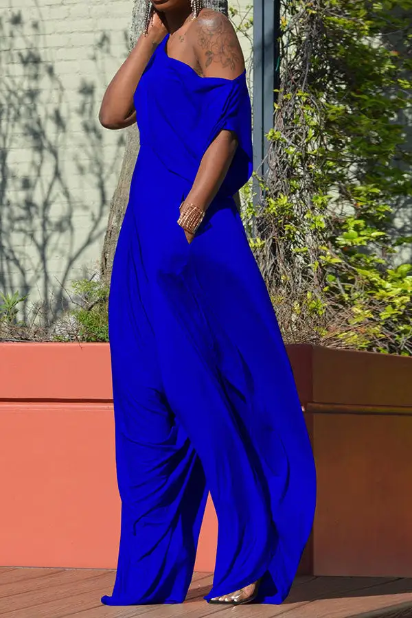 Solid Color Harem Asymmetric Neck Pant Set