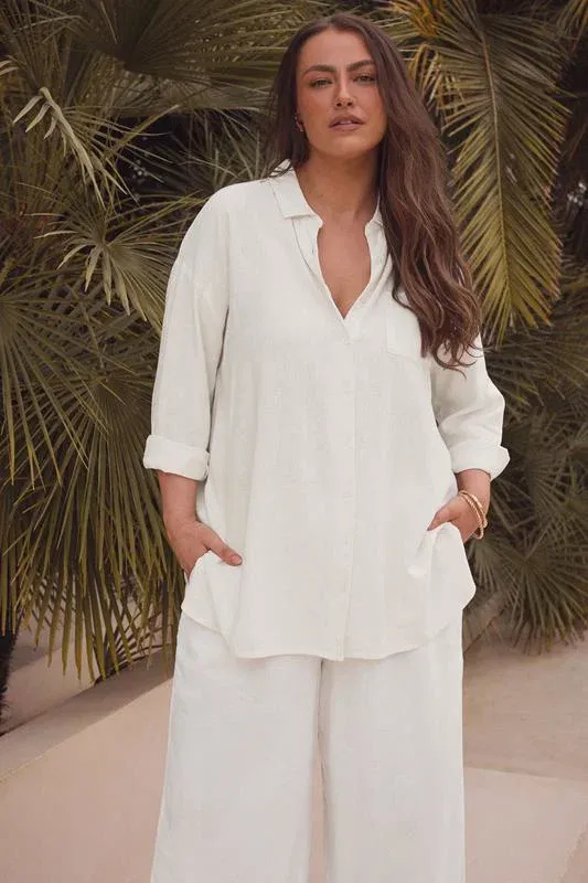 White Long Sleeve Premium Linen Shirt