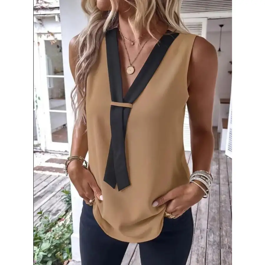 Full Size V Neck Contrast Tank Plus