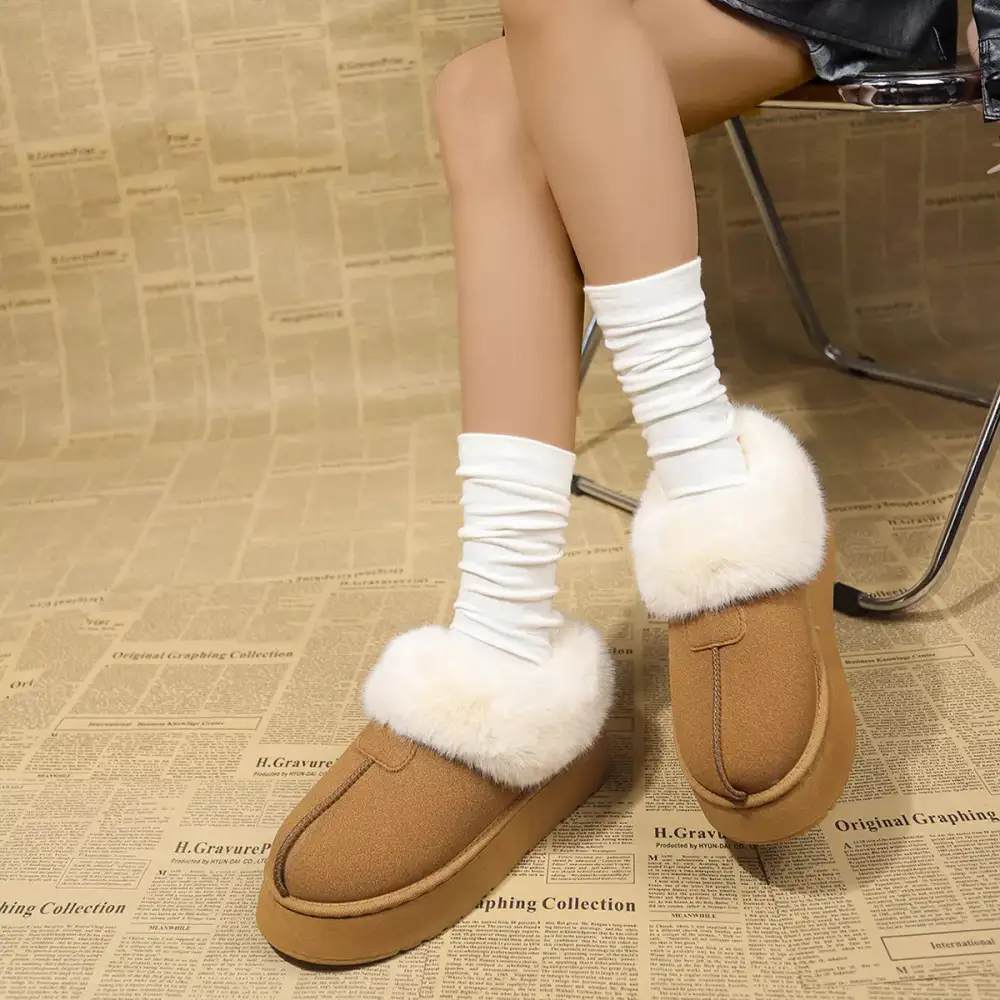 Fuzzy Trim Platform Boots