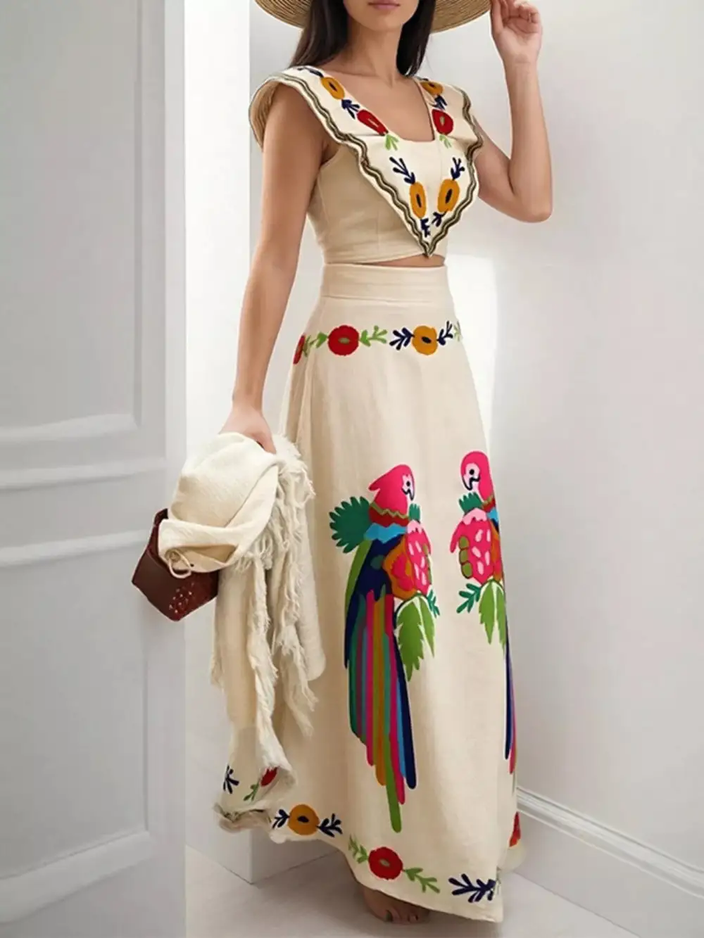 Parrot Crop Top and Maxi Skirt Set