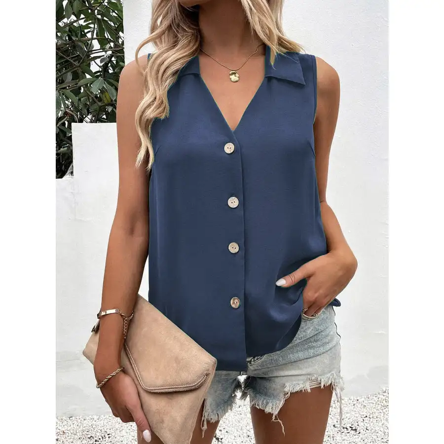 Full Size Collar Button Up Tank
