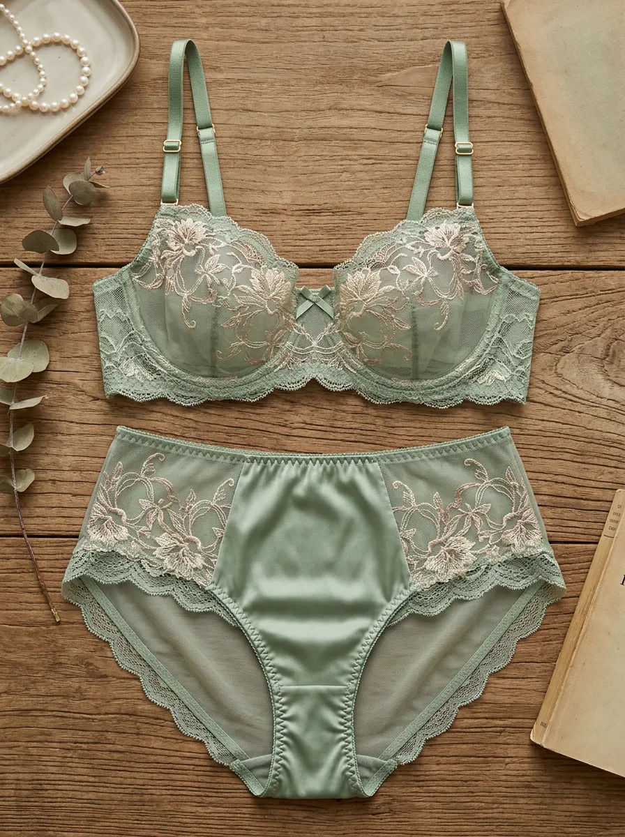 Women's Floral Embroidered Lace Floral Lingerie Set