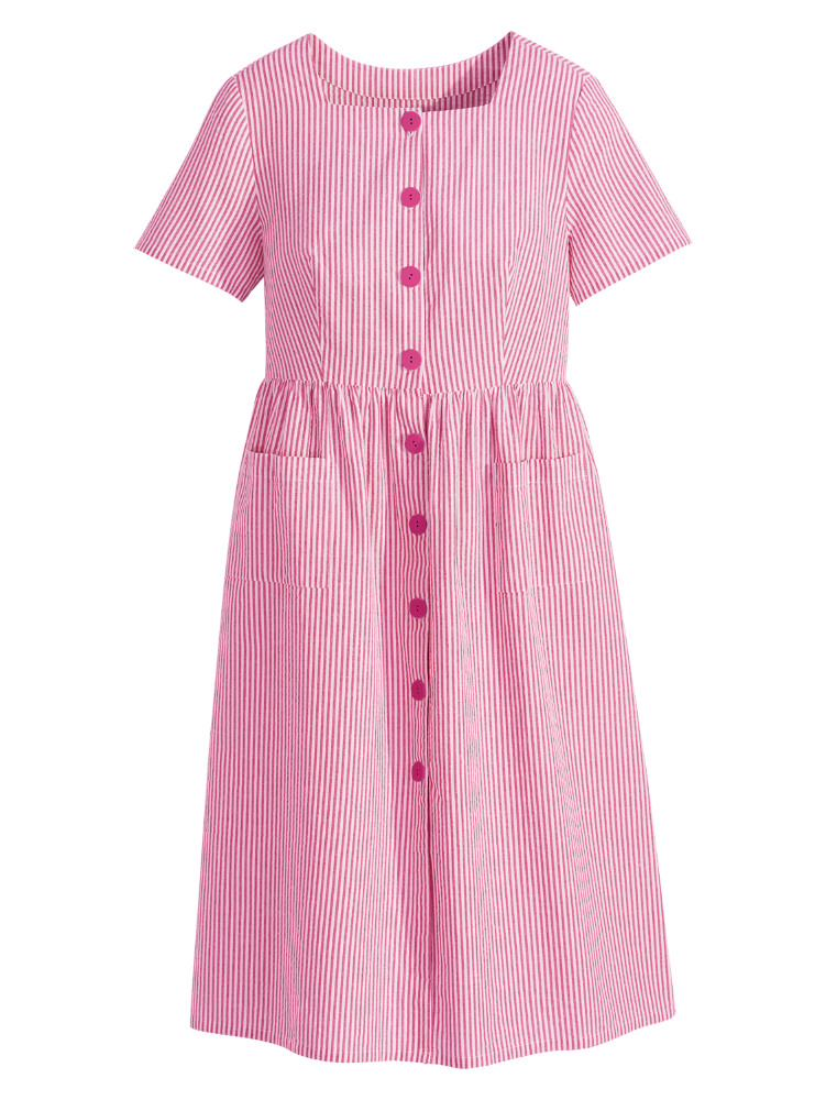 Button-Front Seersucker Dress