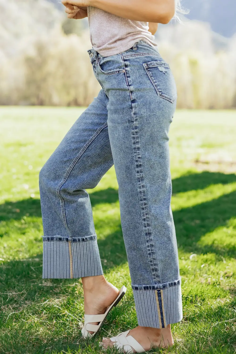 Women's Cuffed Straight Loose Jeans