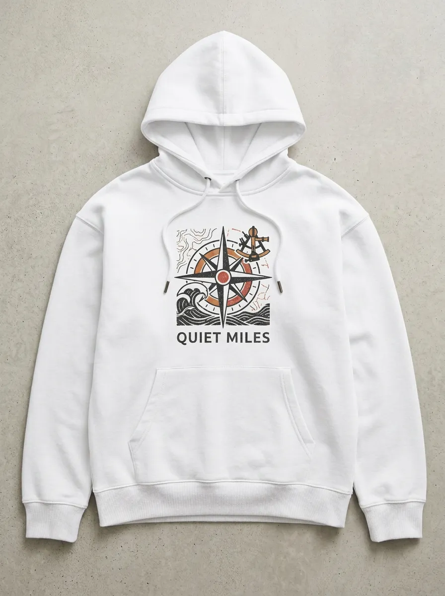 Unisex Nautical Traveler Compass Quiet Miles Printed Hoodie