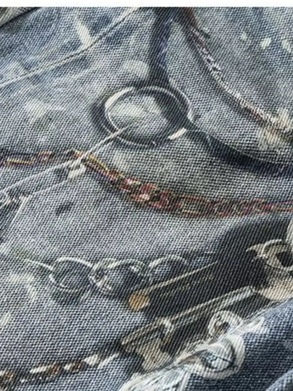 Chain Print Vintage Inspired Washed Denim Shorts