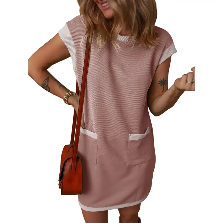 Round Neck Cap Sleeve Mini Dress