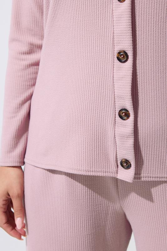 Plus Size Pink Ribbed Button Cardigan detail 3