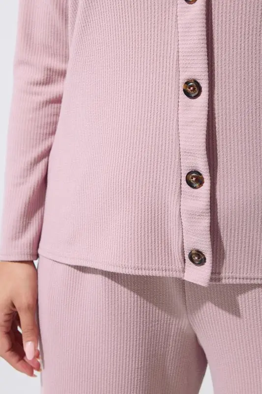 Plus Size Pink Ribbed Button Cardigan
