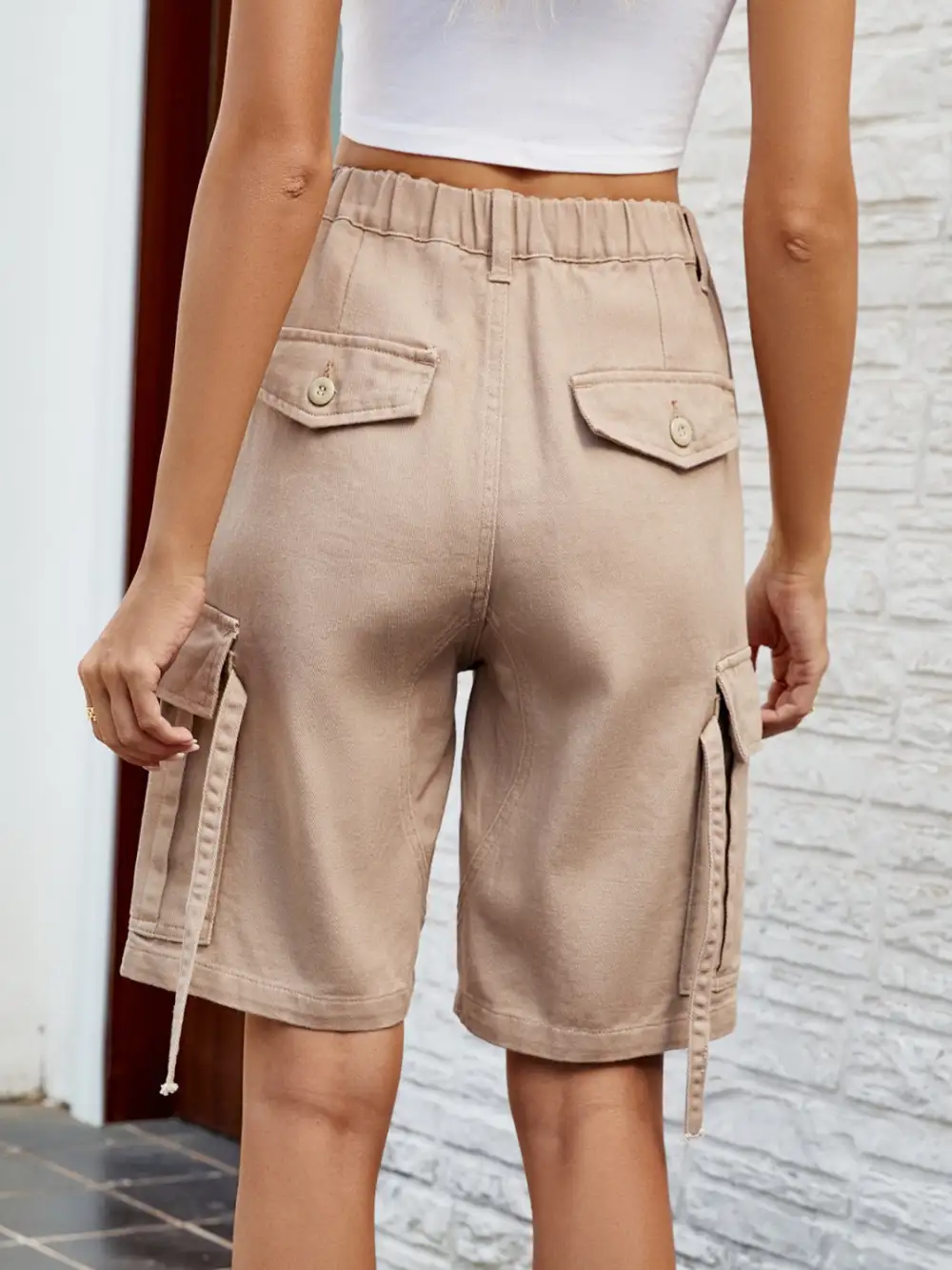 Tailored High Waist Denim Shorts with Pockets