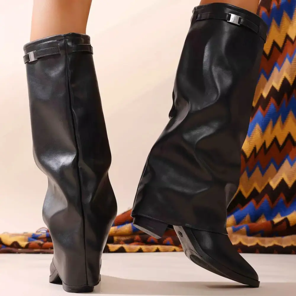 Weekend Point Toe Block Heels Boots