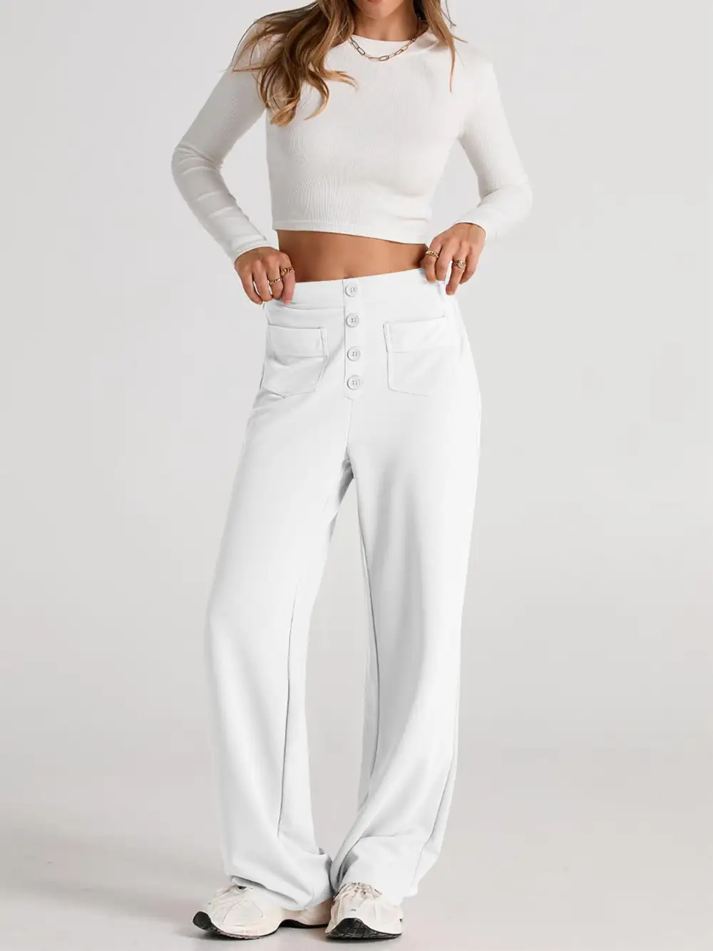 Pull On High Waist Wide Leg Pants