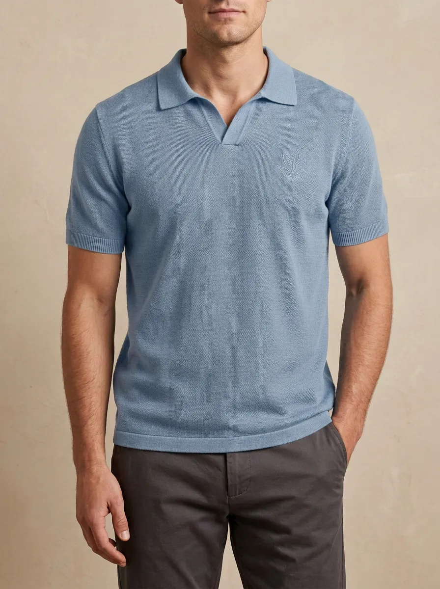 Botanical Leaf-Pattern Men's Polo Shirt