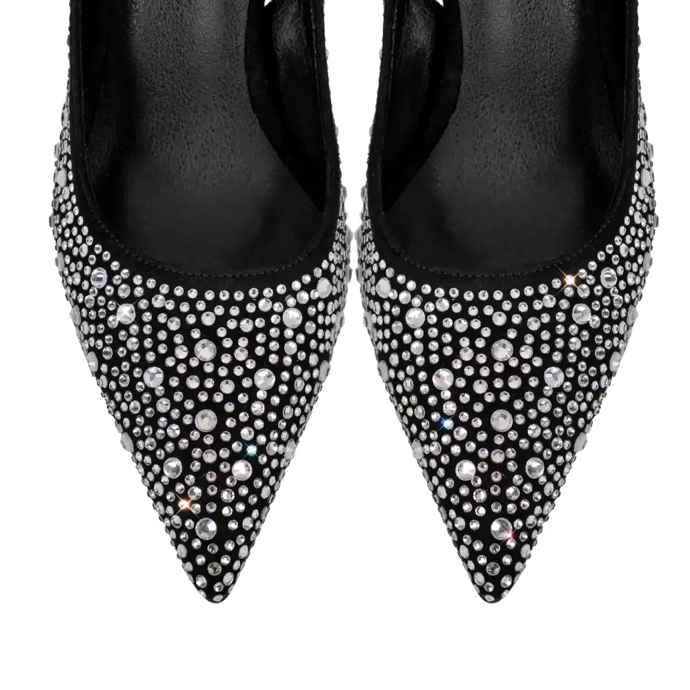 Rhinestone Pointed Toe Mid Heel Slingback Pumps